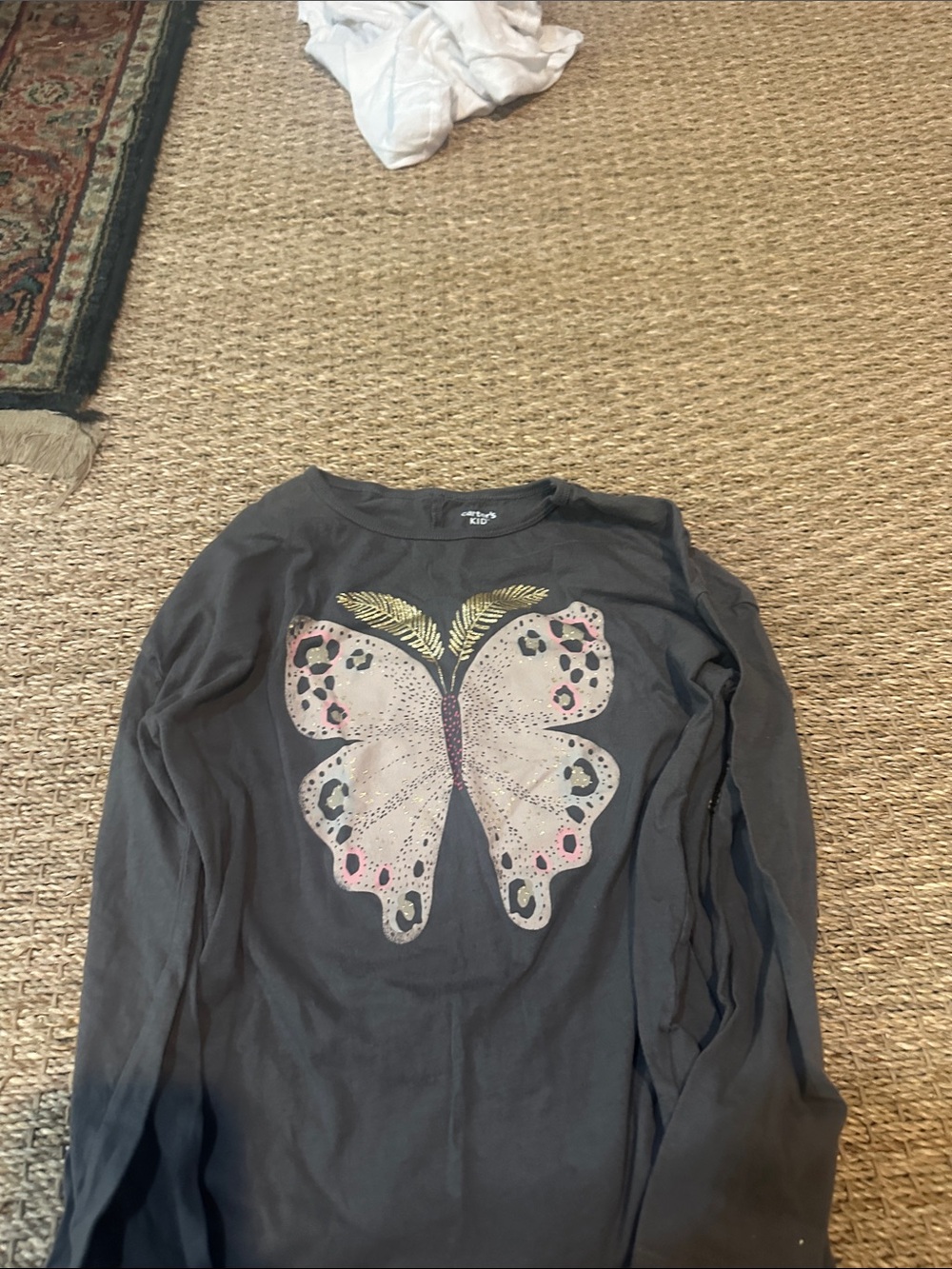 Carter's Charcoal Long-Sleeve Tee with Pink and Gold Butterfly Graphic